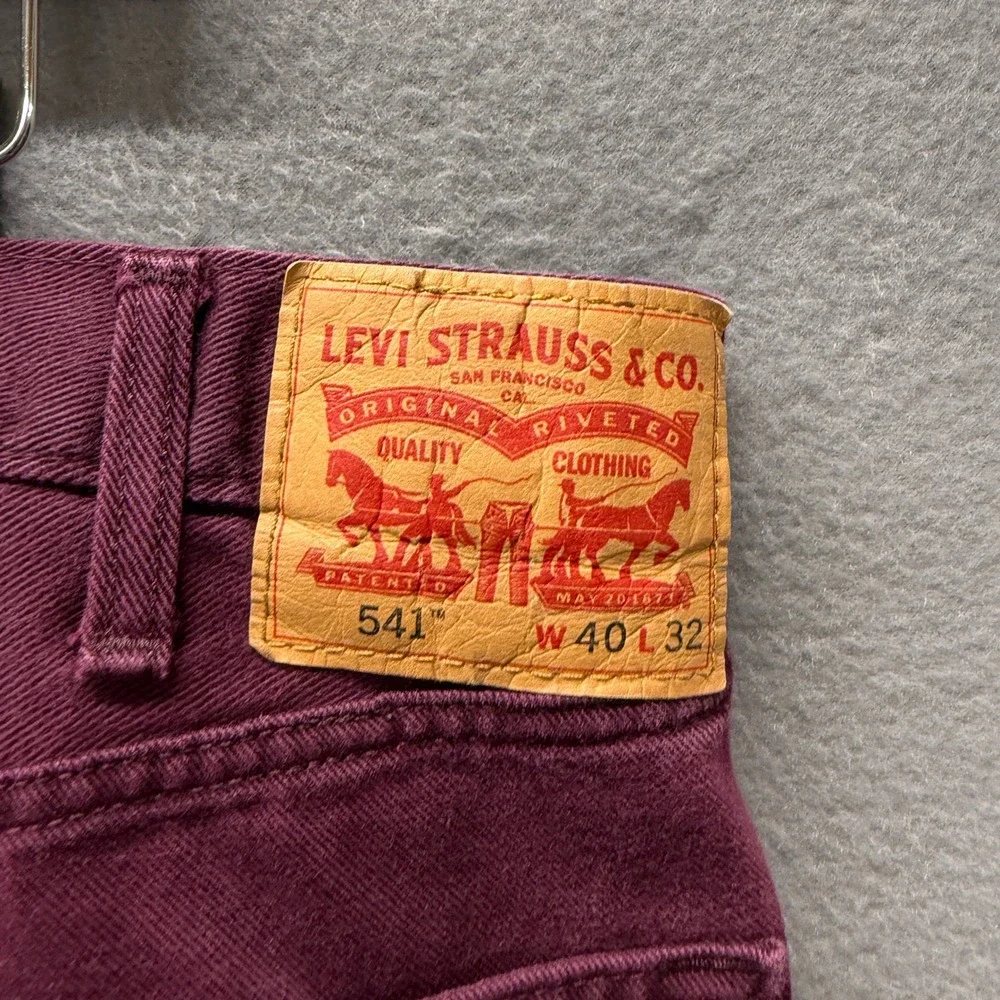 Levi's 541 Pants Mens 40x32‎ (39x29 ACTUAL) Athletic Taper Burgundy Denim HEMMED